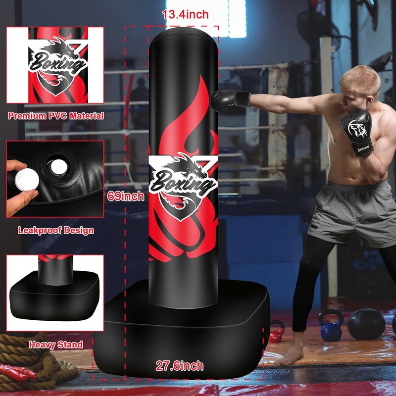 SPOXING Freestanding Punching Bag for Adult Teens, 70" Heavy Punching Bag with Boxing Gloves and Electric Air Pump for Beginners Kickboxing Training MMA Muay Thai Fitness Office Home Gym - Image 2